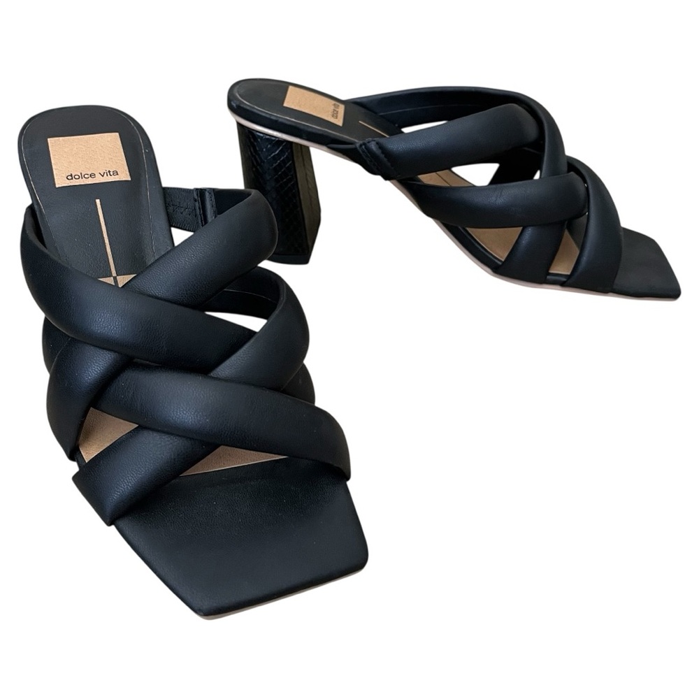 Dolce Vita Pypa Puffed Strap Square Toe Heeled Sandals Size 7.5 Black